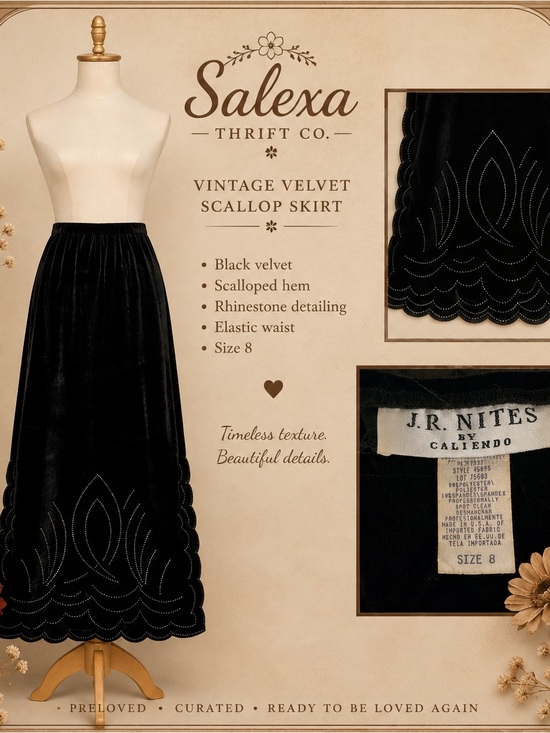 J.R. Nites Dresses & Skirts - J.R. Nites Black Velvet Scallop-Hem Maxi Skirt
